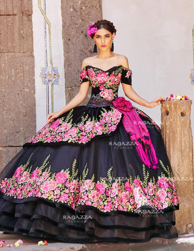 Floral Charro Quince Dress by Ragazza ...